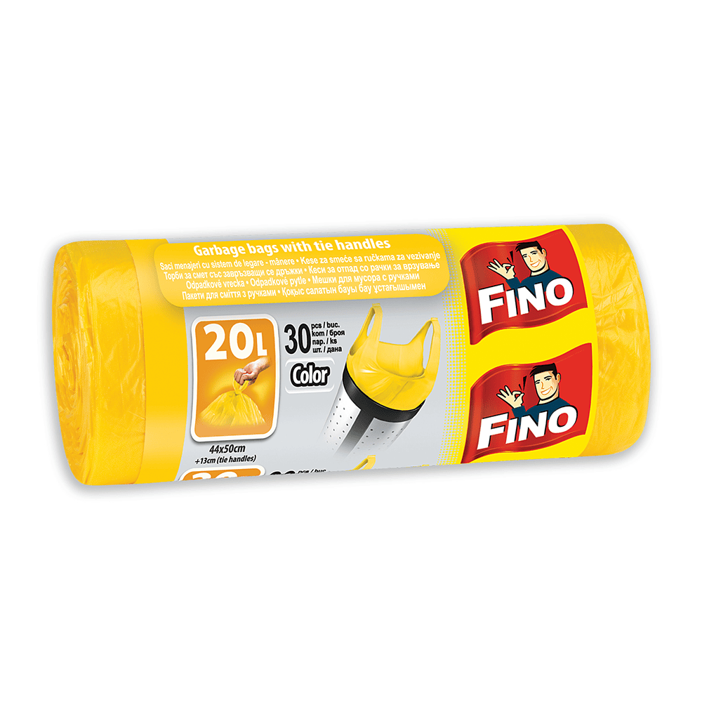 FINO SACI MENAJ CU MANER 20L COLOR 30BUC