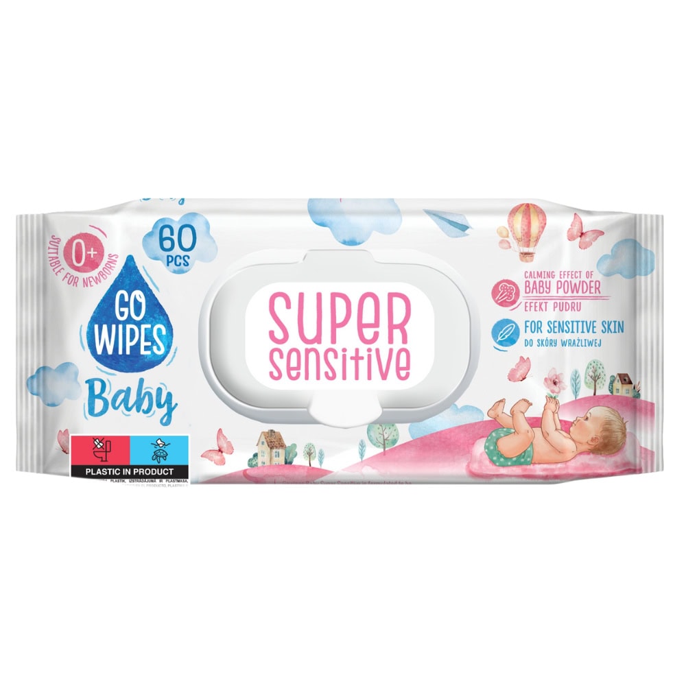 GO WIPES SERVETELE UMEDE COPII CU CAPAC 60BUC SUPER SENSITIVE