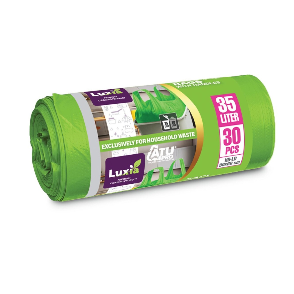 LUXIA SACI MENAJ CU MANER 35L STRONG VERDE 30BUC