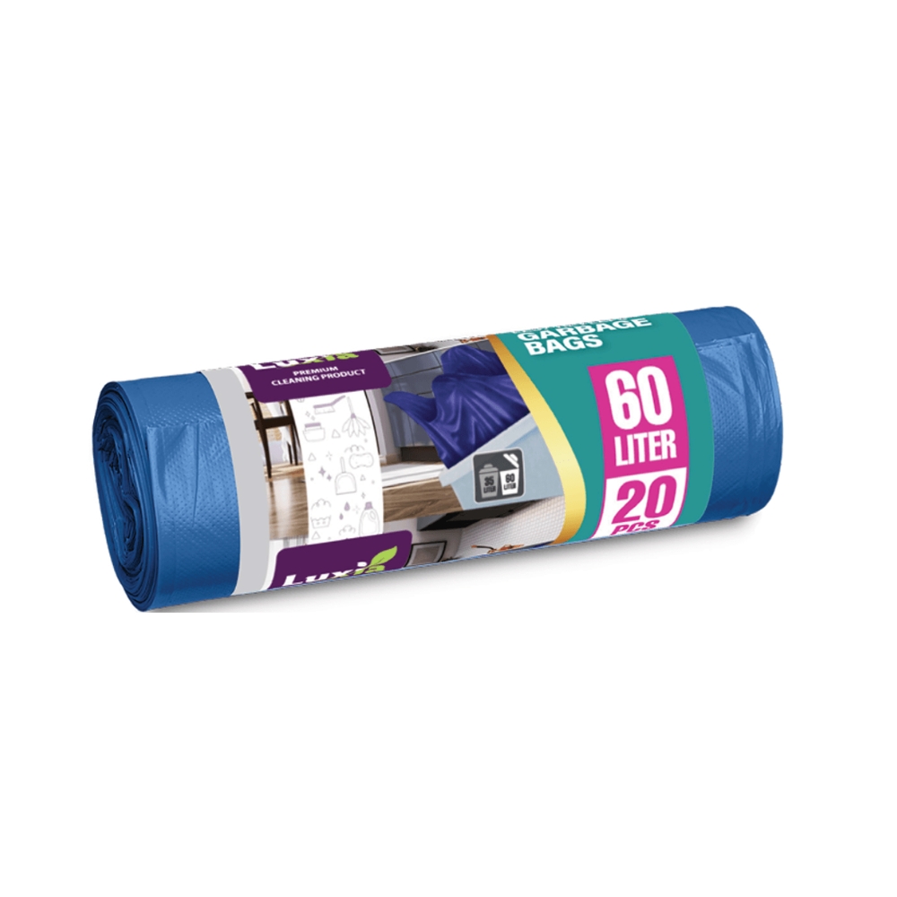 LUXIA SACI MENAJ CU URECHI 60L STRONG ALBASTRU 20BUC