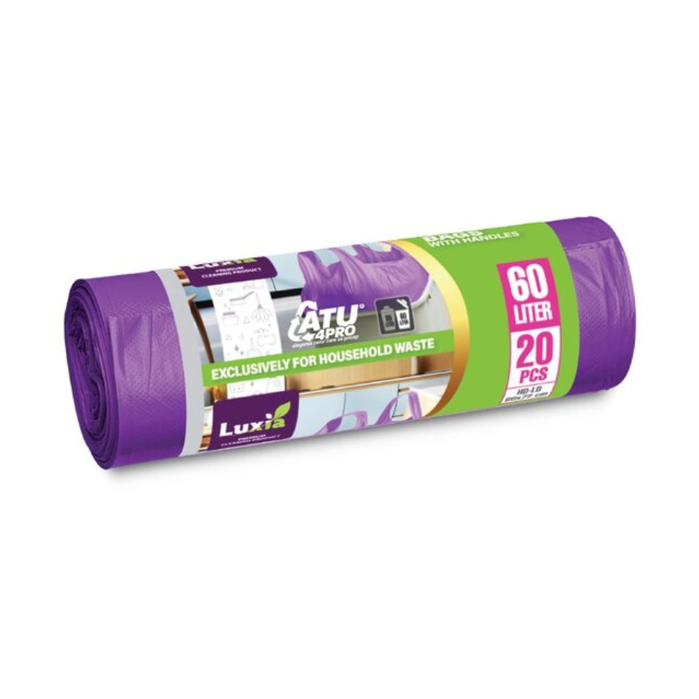 LUXIA SACI MENAJ CU MANER 60L STRONG MOV 20BUC