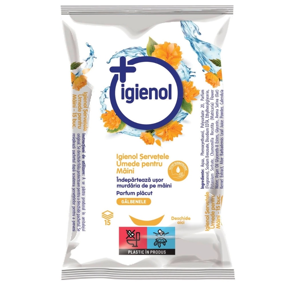 IGIENOL SERVETELE UMEDE ANTIBACTERIENE 15BUC GALBENELE