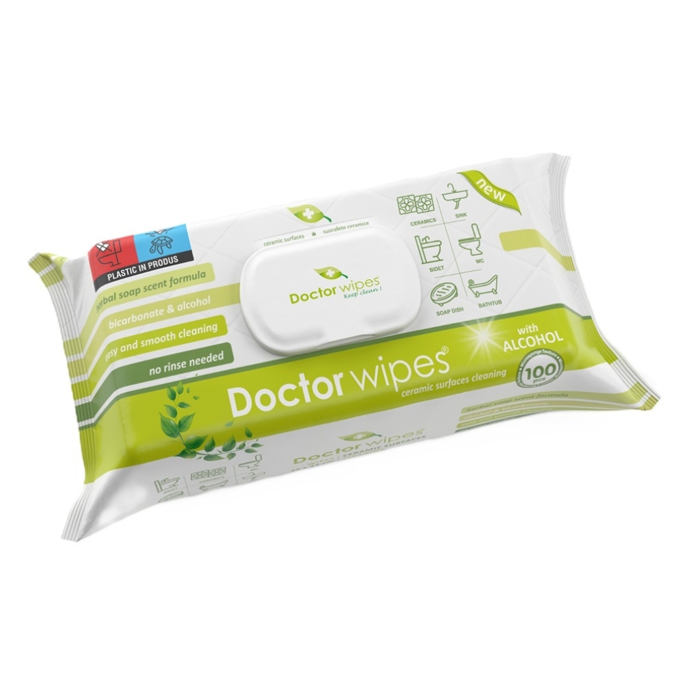 DR. WIPES SERVETELE UMEDE SUPRAFETE CERAMICE 100BUC HERBAL