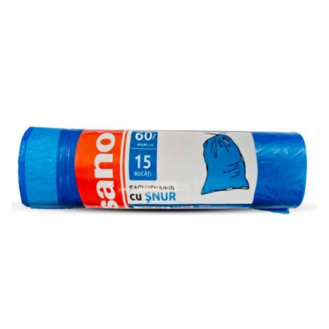 SANO SACI MENAJ CU SNUR 60L ALBASTRU 15BUC