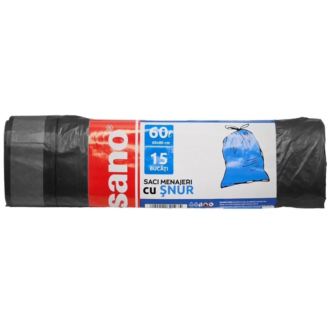 SANO SACI MENAJ CU SNUR 60L NEGRU 15BUC