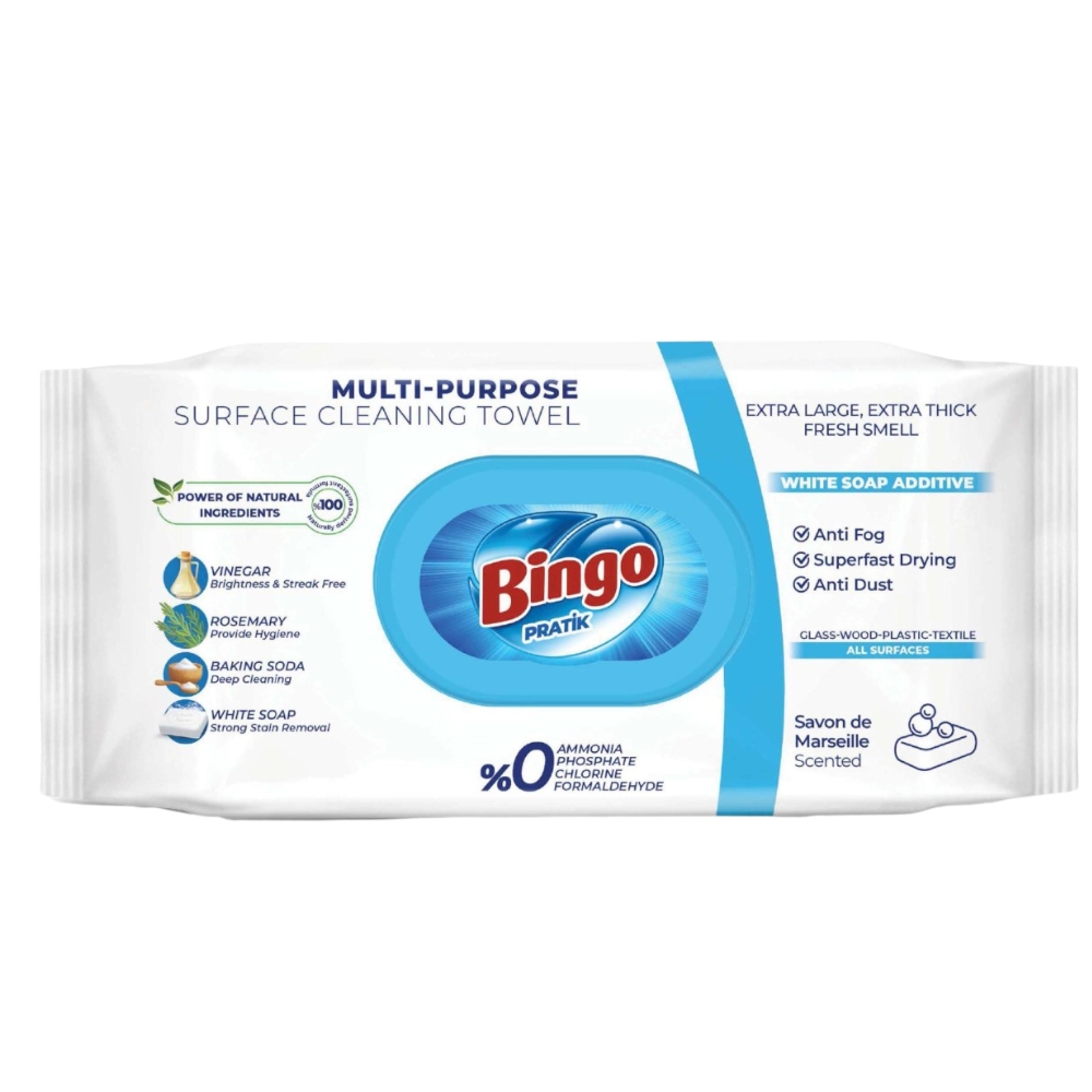BINGO SERVETELE UMEDE MULTISUPRAFETE 96BUC WHITE SOAP